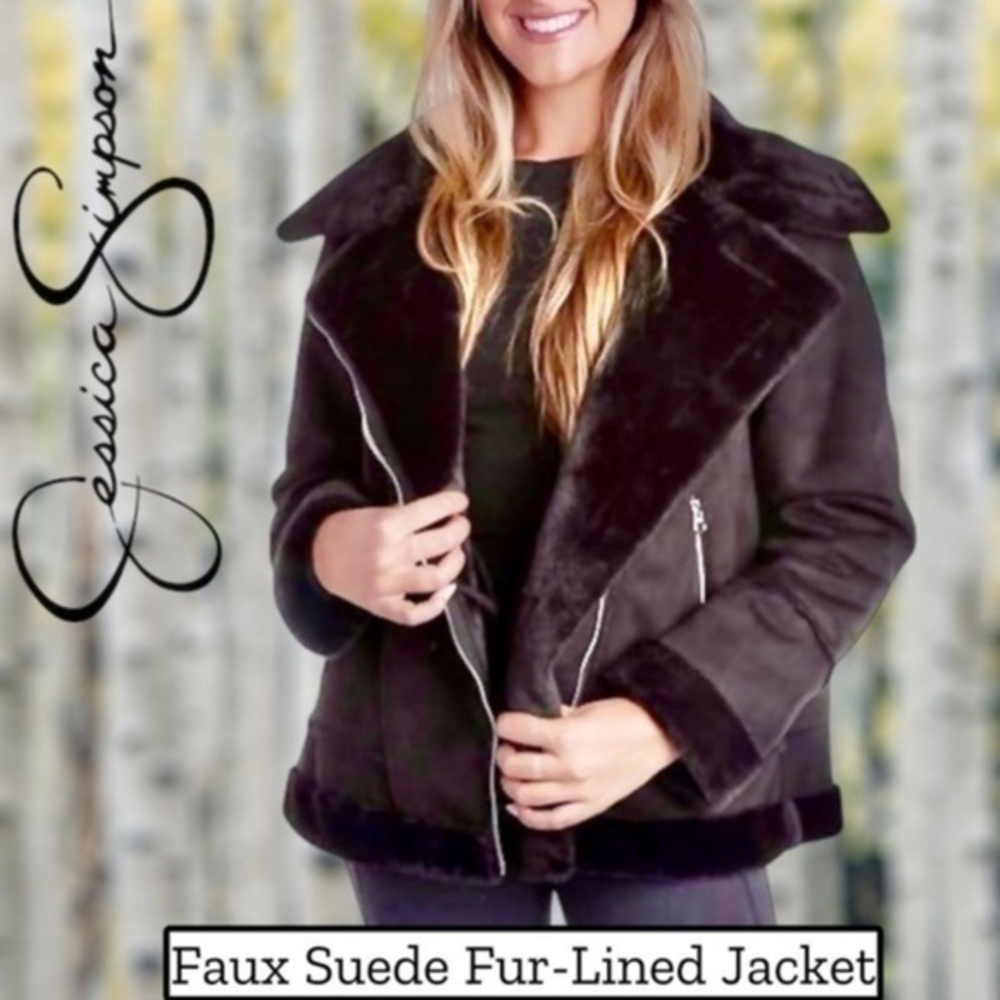 JESSICA SIMPSON NWT Faux Suede/Fur Oversized Moto/Aviator/Bomber Style Jacket